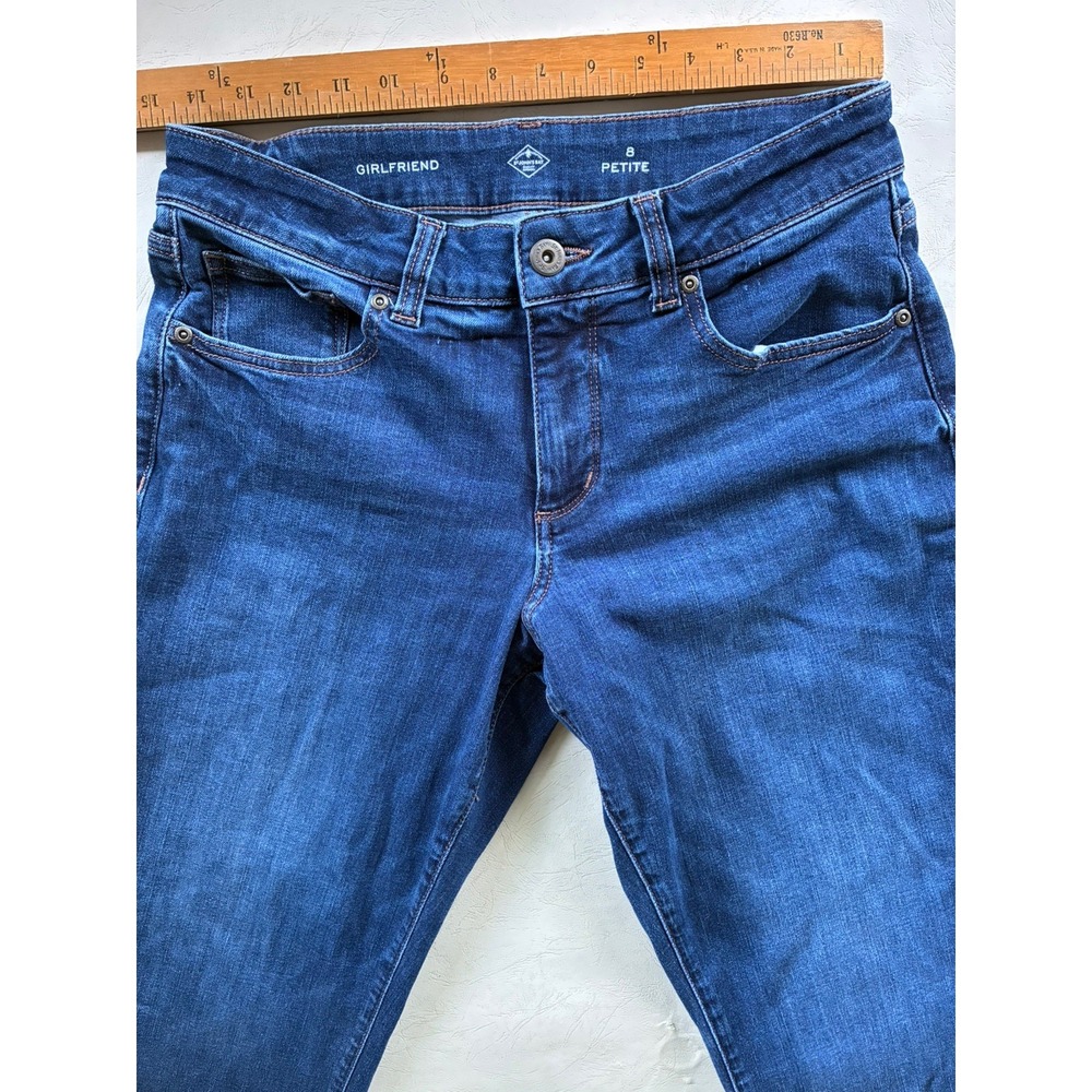 St. John's Bay Women's Boyfriend Jeans 8 Petite Dark Wash Blue Denim 5-Pocket